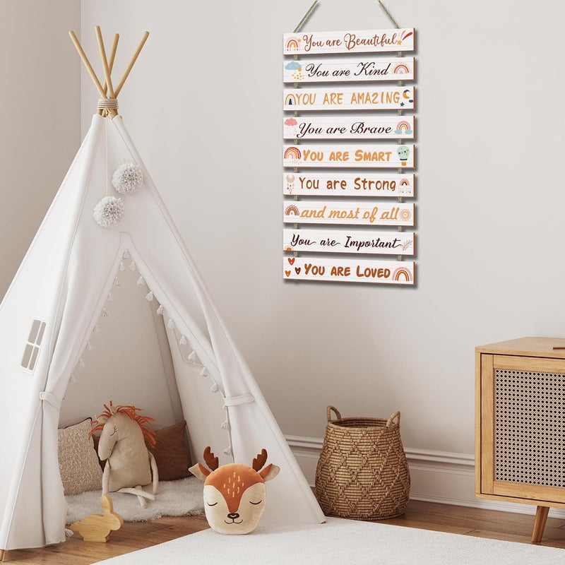 UBTKEY Boho Rainbow Room Decor - 9 Piece Set, Inspirational Wall Decor Hanging Plaques for Nursery & Princess Bedroom - Image 5